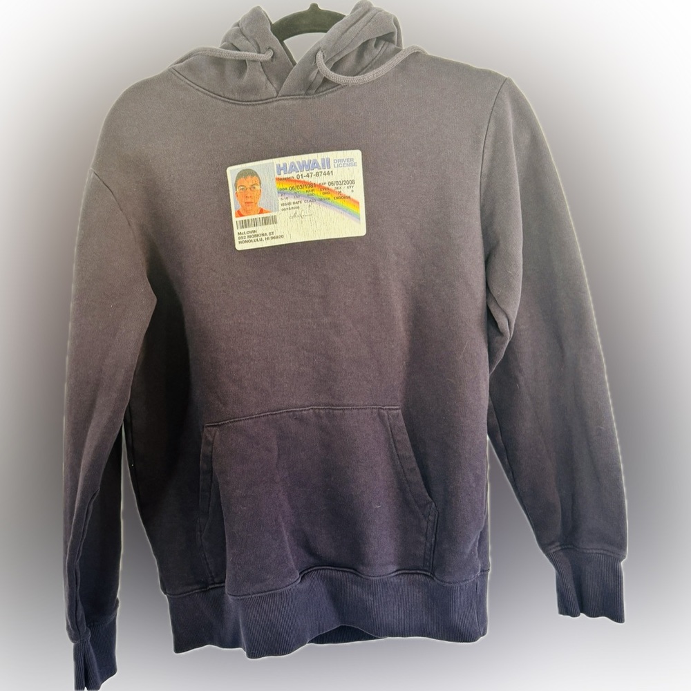 Superbad McLOVIN ID Pullover Hoodie Sweatshirt Unisex Sz Xs Navy Blue